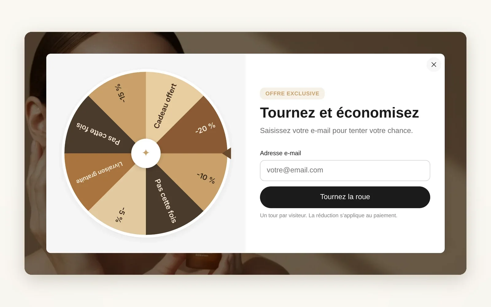 A spin-the-wheel pop-up for emails
