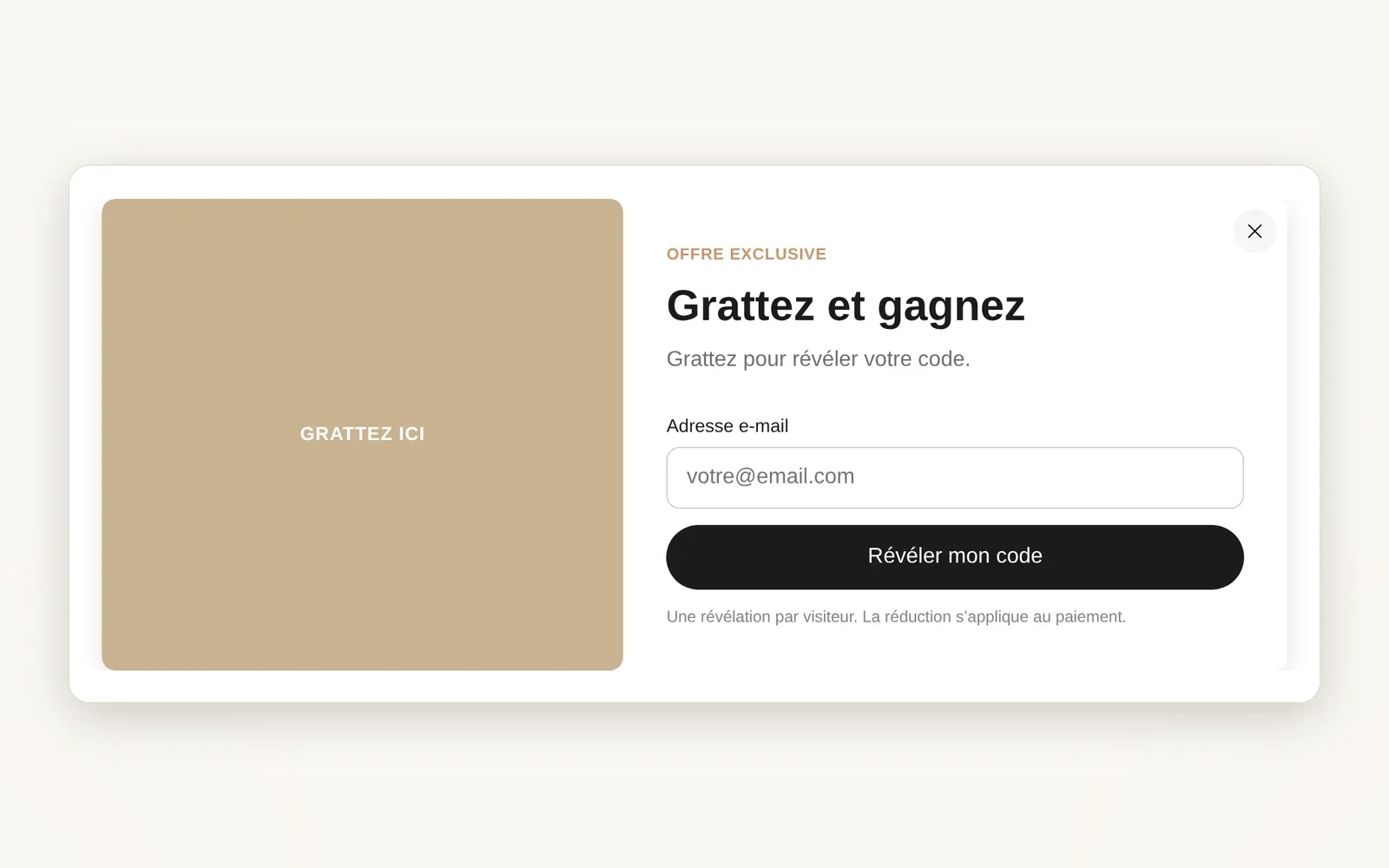 A scratch card pop-up for emails