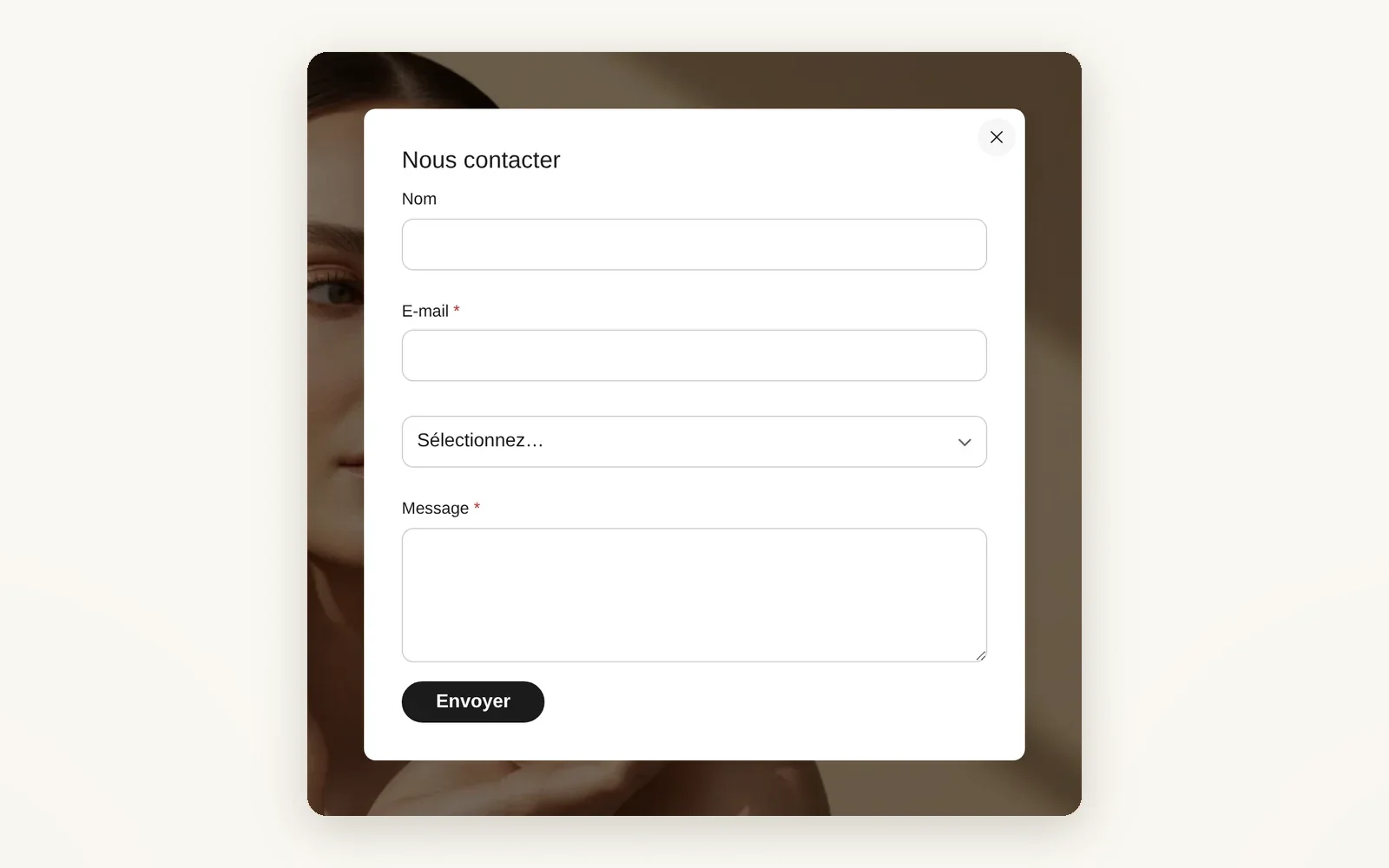 A contact form in a pop-up