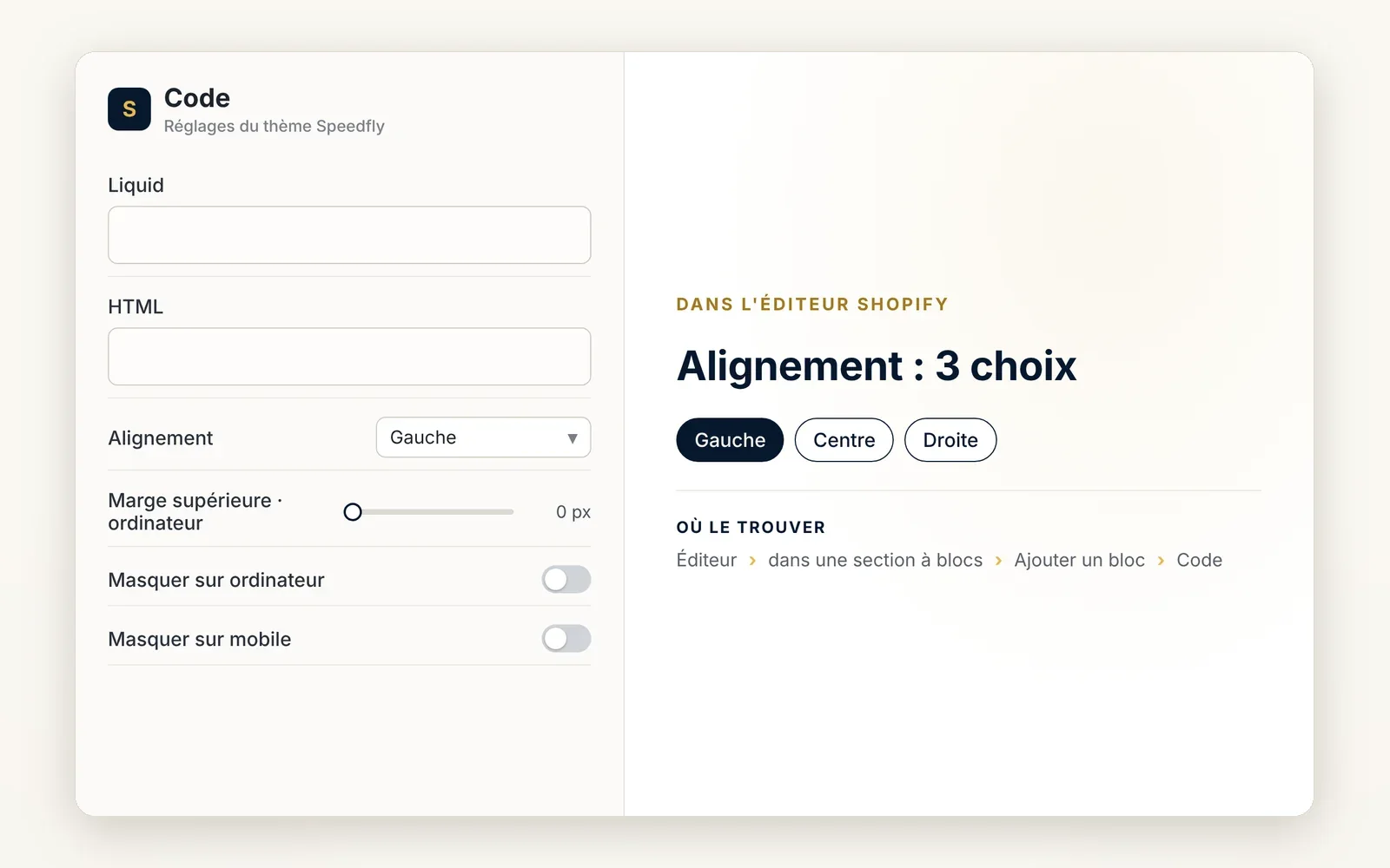 A Code block to embed a widget