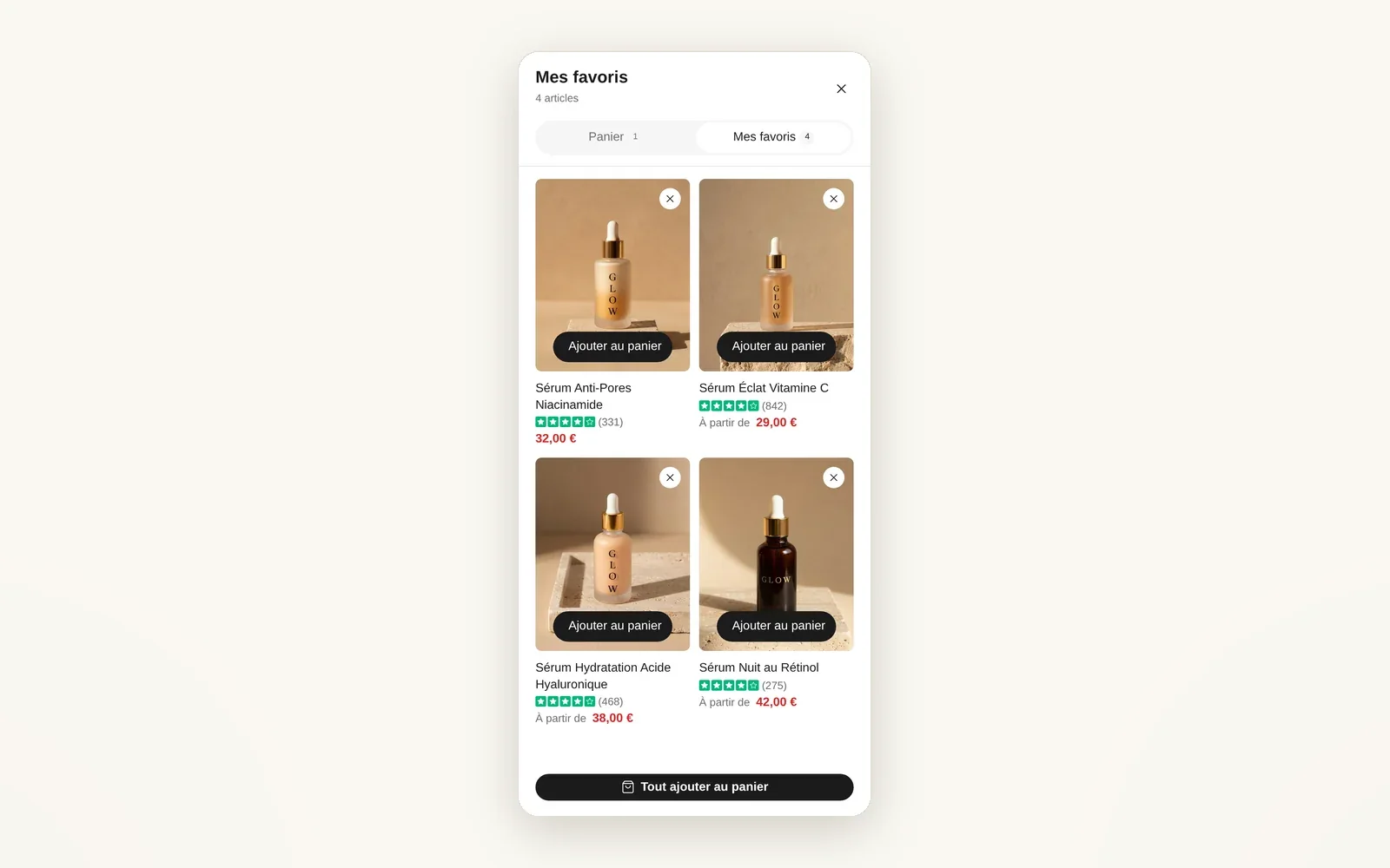 A Wishlist tab in the cart drawer