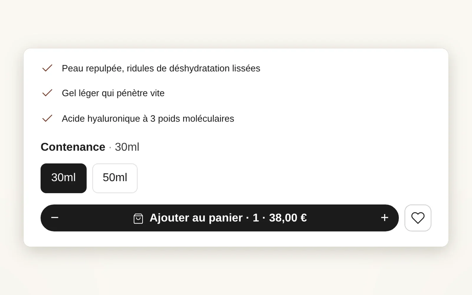A complete buy button on the product page