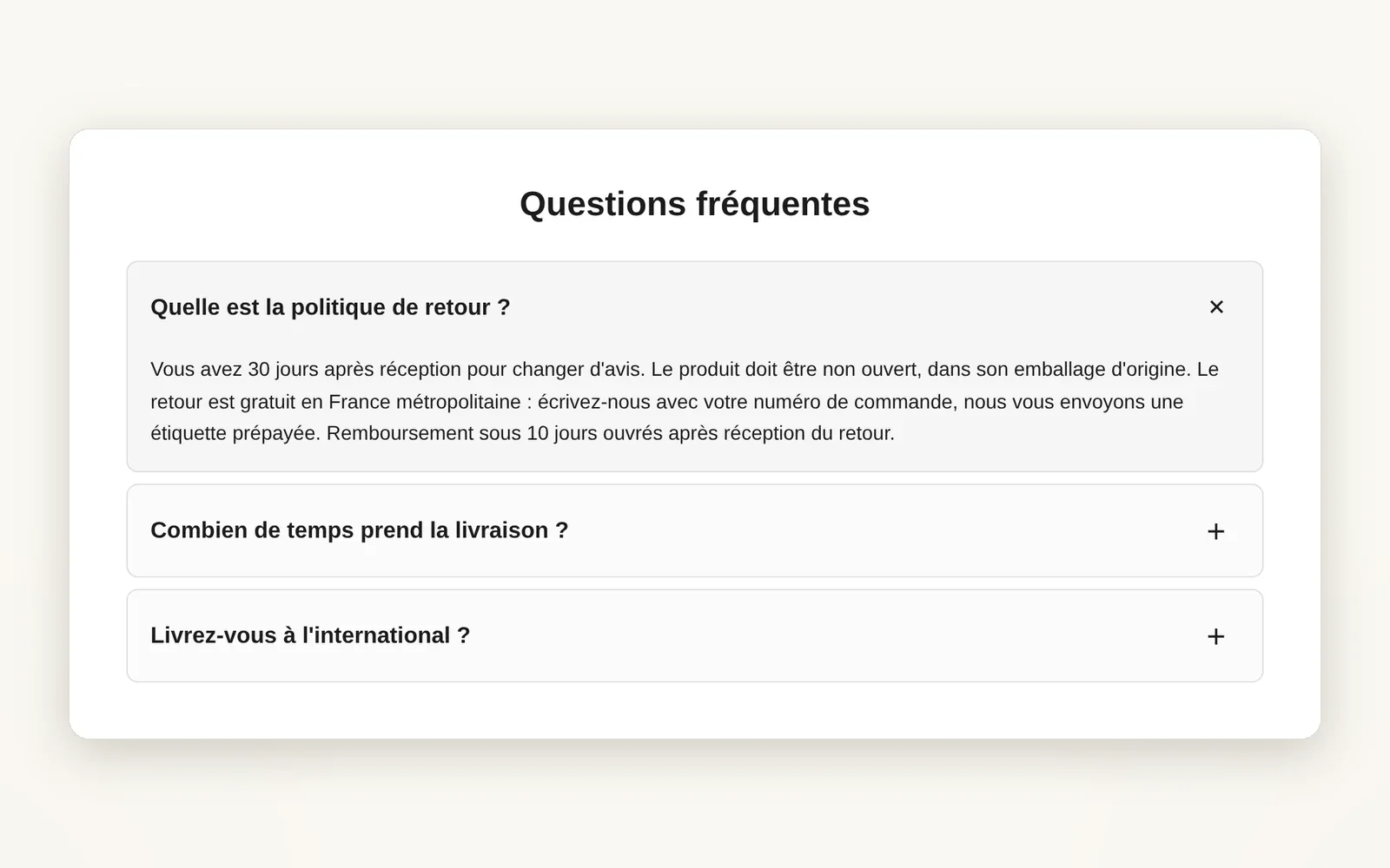 A section of collapsible questions