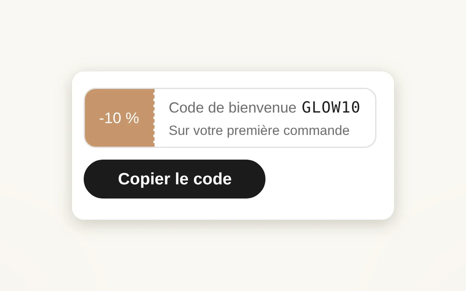 A promo code to copy on the product page