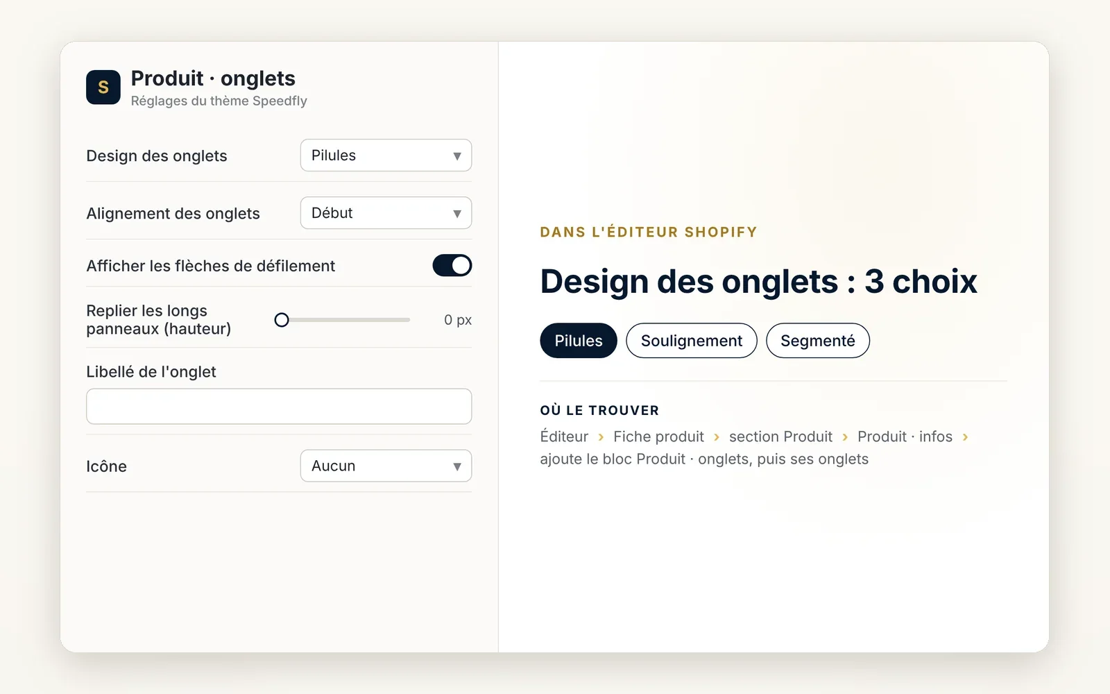Organize product info into tabs
