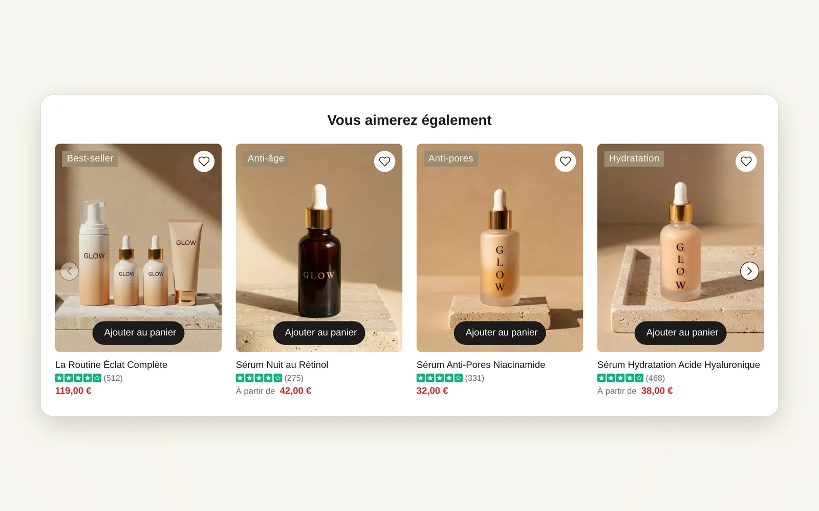 Recommended products under the product page