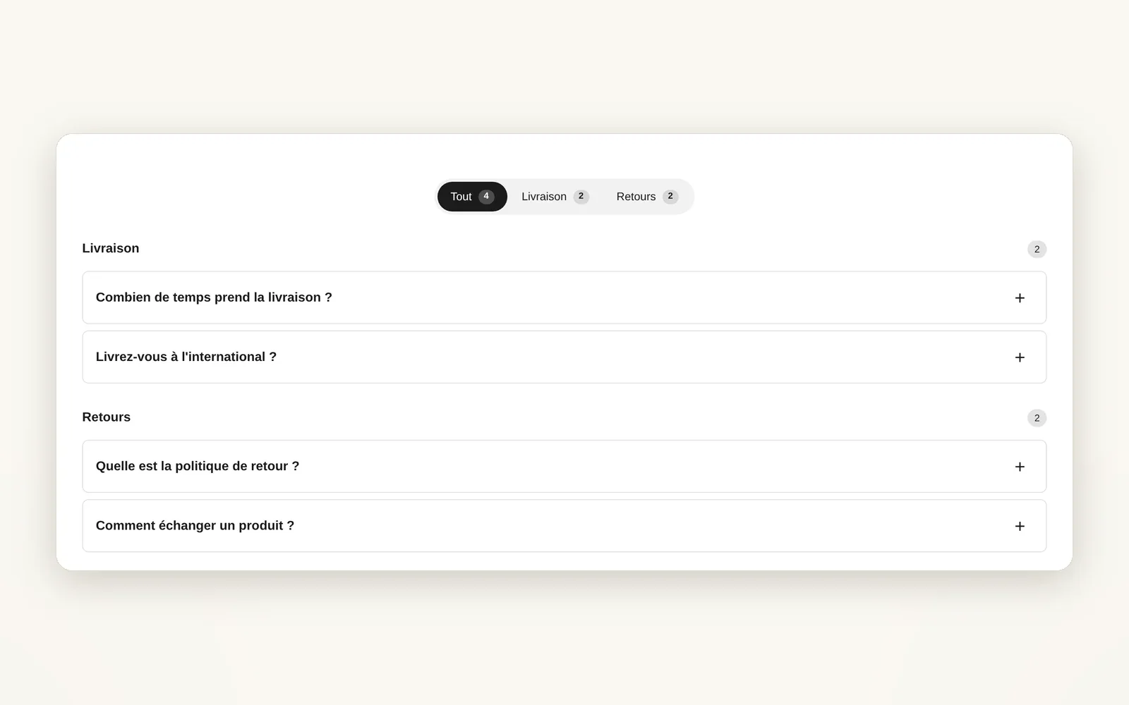 An FAQ with search and tabs