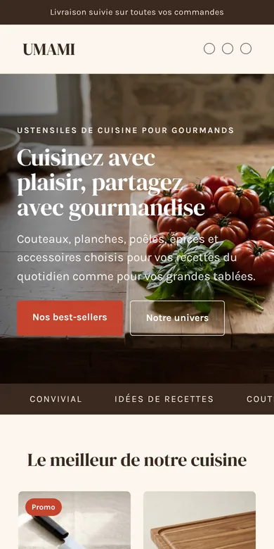 Boutique univers Umami sur mobile